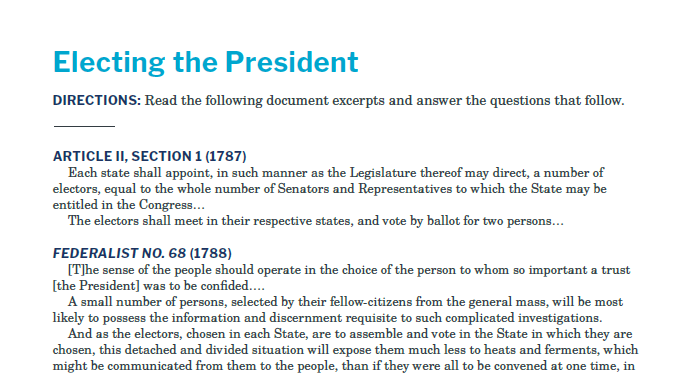 Presidents and the Constitution Handout A Electing the President