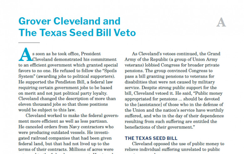 Presidents and the Constitution Handout A Grover Cleveland and the Texas Seed Bill Veto