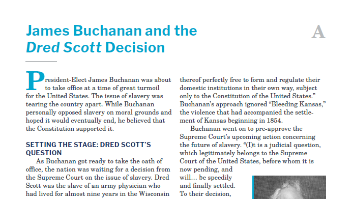 Presidents and the Constitution Handout A James Buchanan and the Dred Scott Decision