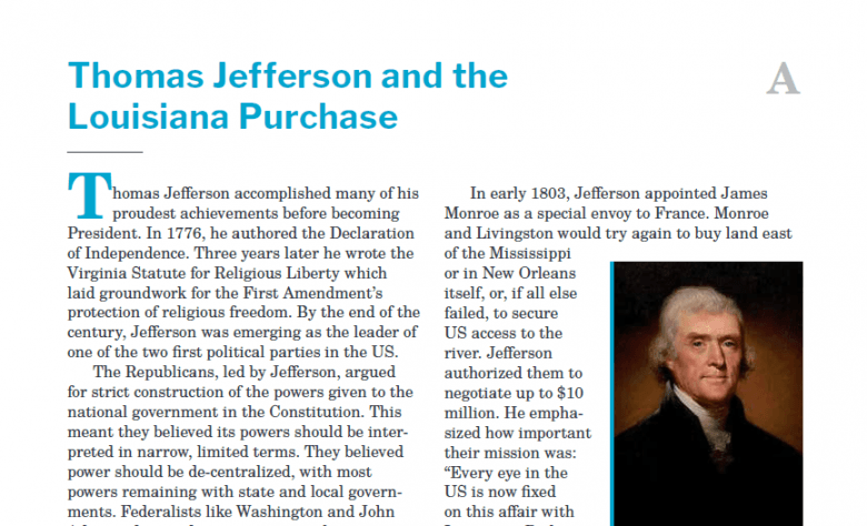 Presidents and the Constitution Handout A Thomas Jefferson and the Louisiana Purchase