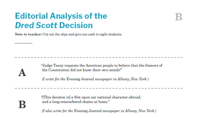 Slavery and the Constitution Handout B Editorial Analysis of the Dred Scott Decision