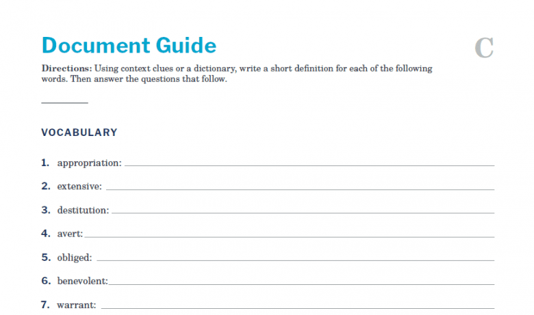 Presidents and the Constitution Handout C Document Guide (Texas Seed Bill Veto)