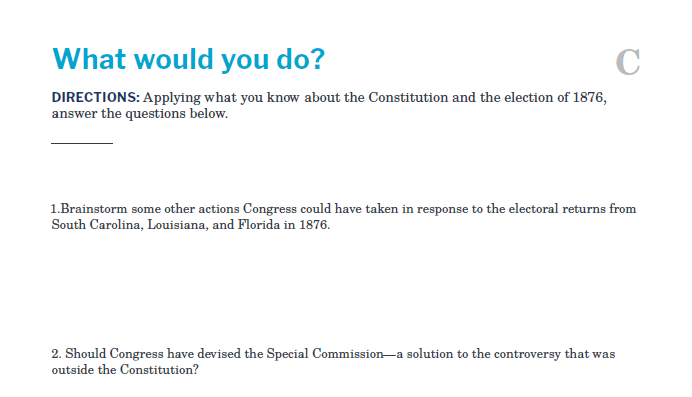 Presidents and the Constitution Handout C What Would You Do (Election of 1876)