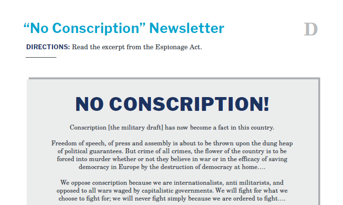 Presidents and the Constitution Handout D No Conscription Newsletter